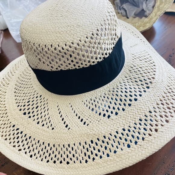 J CREW Wide brim boater straw hat with ribbon main image 4